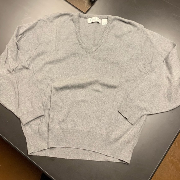 V-Neck Sweater Gray 100% Cotton Made in USA Large - Picture 2 of 5